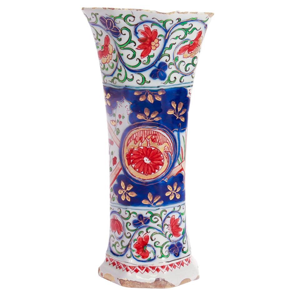 Antique Dutch Delft Pottery Polychrome Beaker Vase by Pieter Kocx/De Grieksche A For Sale