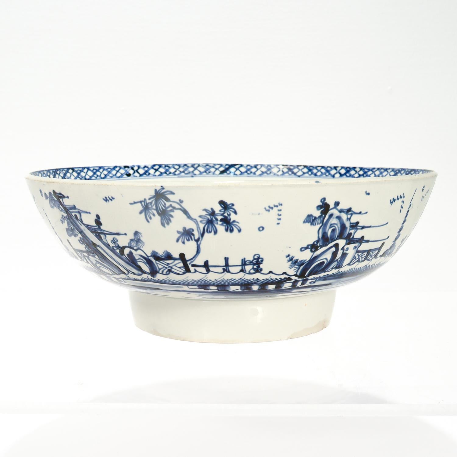 19th Century Antique Dutch Delft Pottery Punch Bowl For Sale