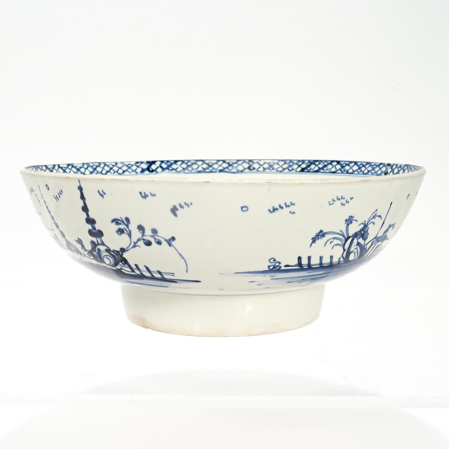 Ceramic Antique Dutch Delft Pottery Punch Bowl For Sale