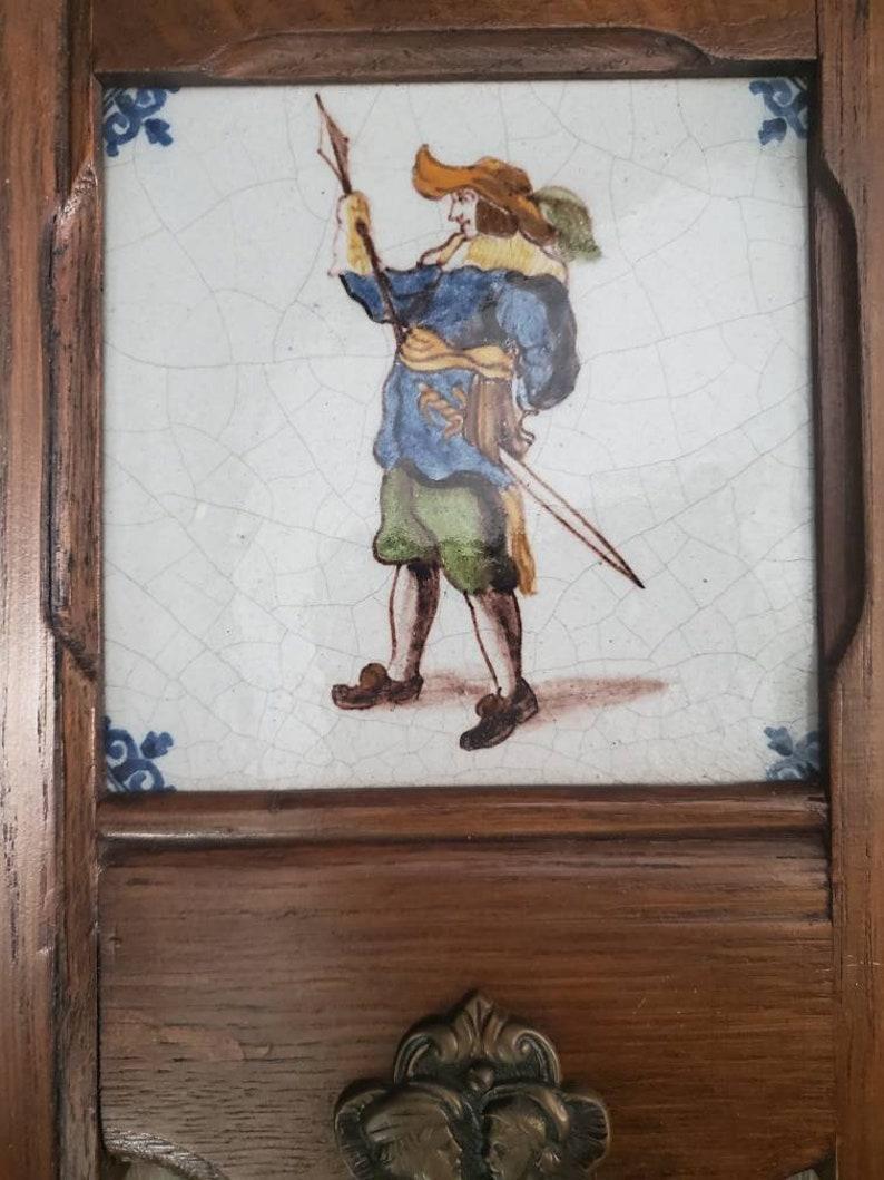 Bronze Antique Dutch Delft Tile Corner Shelf Coat & Hat Rack