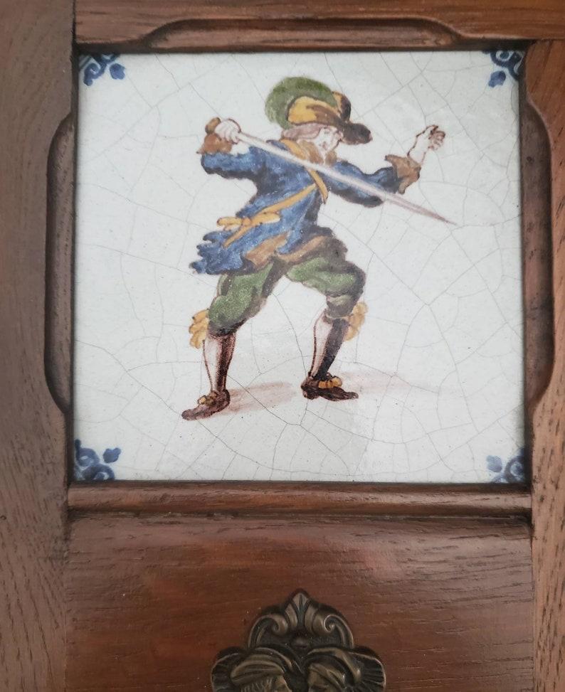 Antique Dutch Delft Tile Corner Shelf Coat & Hat Rack 1