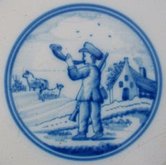 Antique Dutch Delft Tile, Hand Painted Shepherd/Sheep, Holland, 18th Century