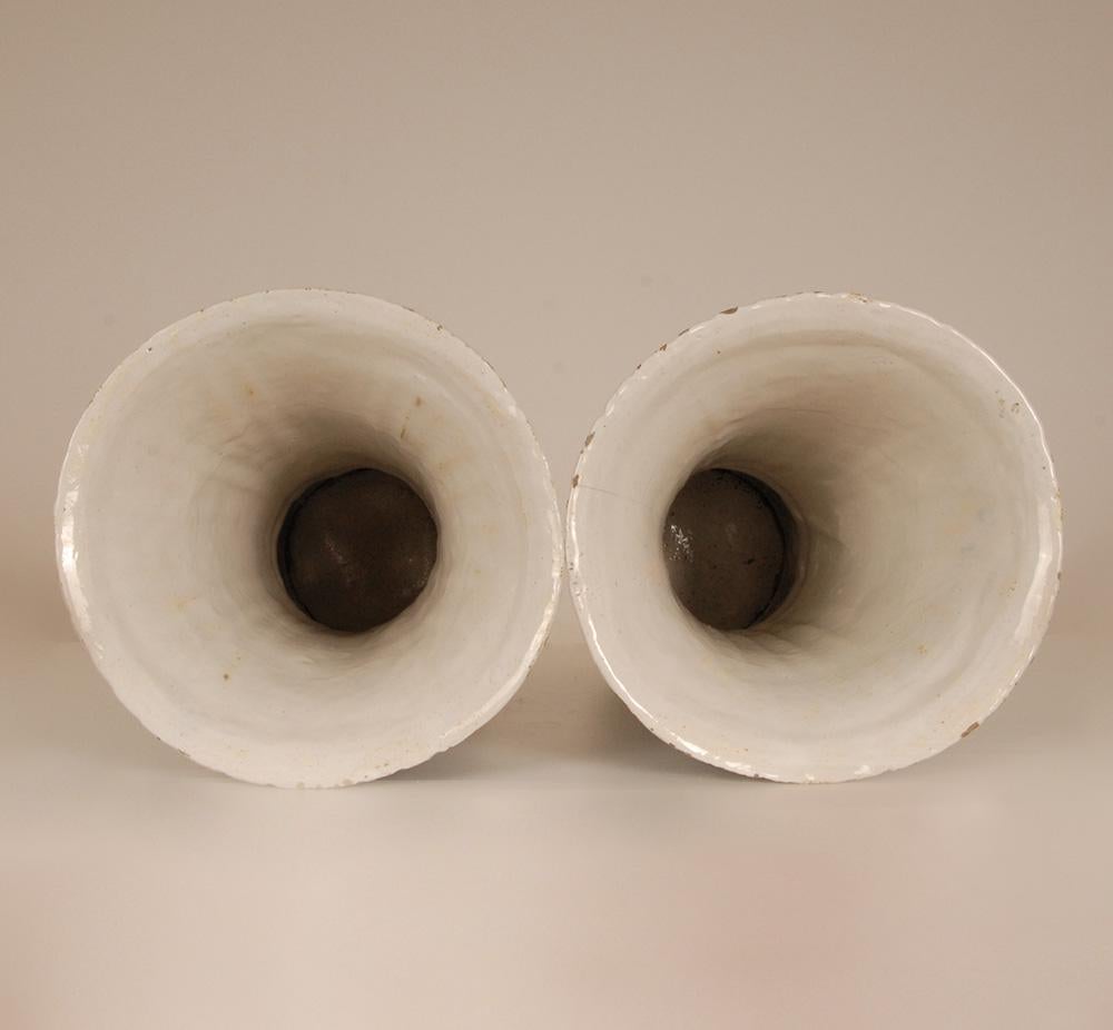 Antique Dutch Delft Vases Blue and White Earthenware Tall Beaker Vases - A Pair For Sale 4