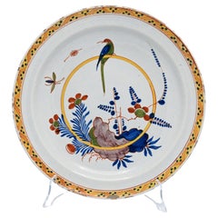 Antique Dutch Delftware Charger with a Parrot, mid 18th century
