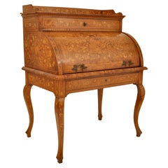 Antique Dutch Early 19th Century Walnut Marquetry Cylinder Desk / Bureau 1820