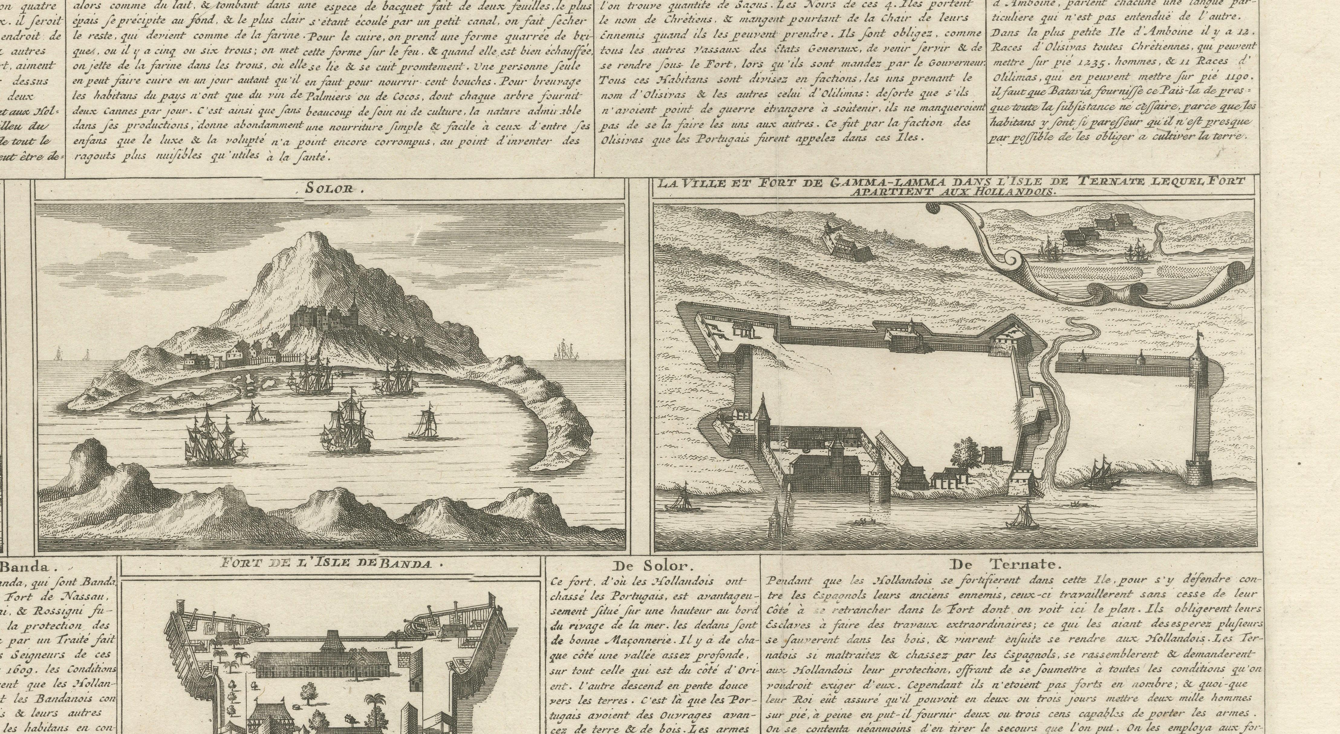 Antique Dutch East Indies Forts Engraving — VOC Batavia, Ambon & Banda, c.1719