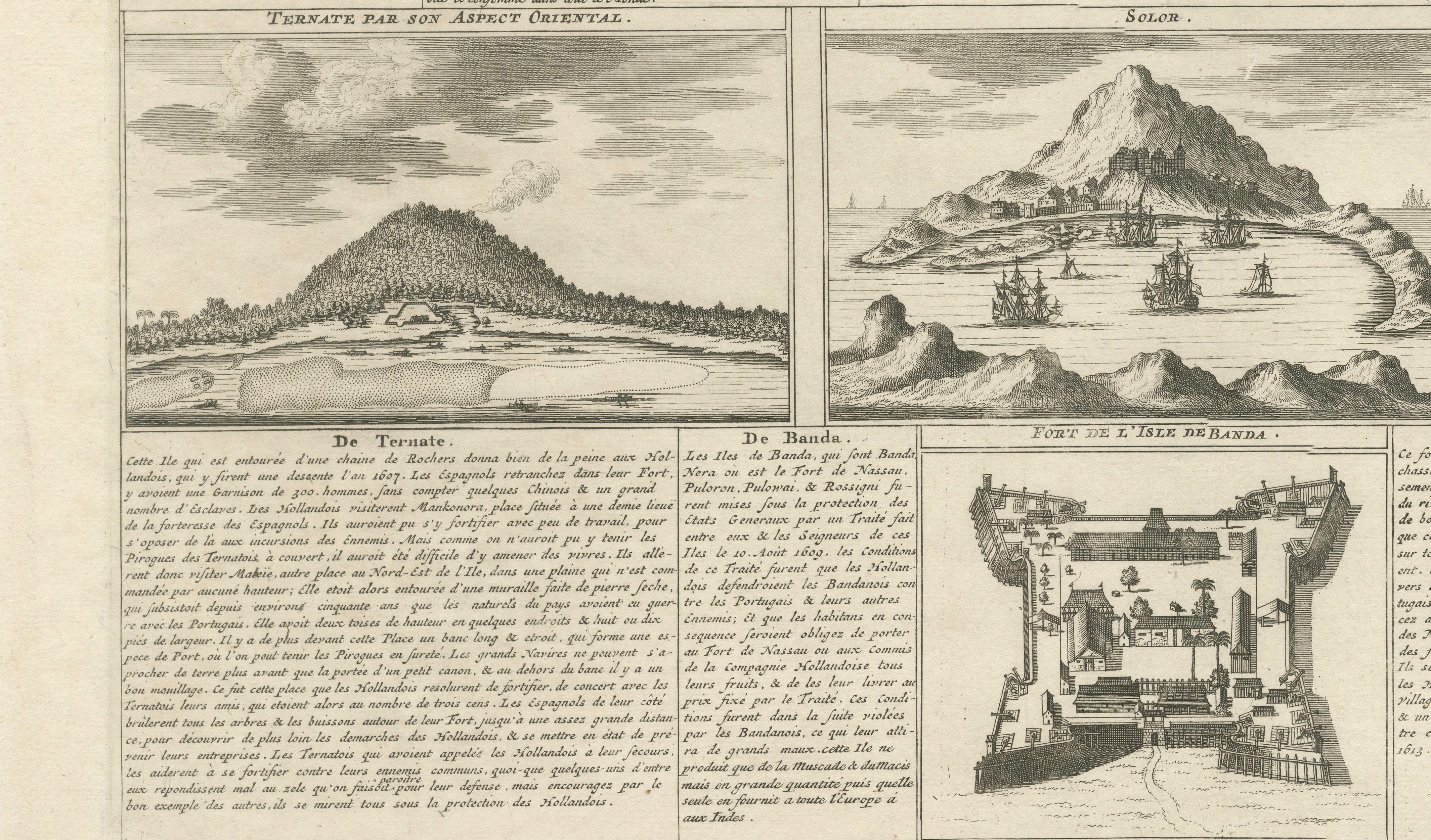 Antique Dutch East Indies Forts Engraving — VOC Batavia, Ambon & Banda, c.1719