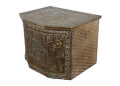 Antique Dutch Embossed Brass Fireside Tavern Coal Bin Fire Box Scuttle 15"