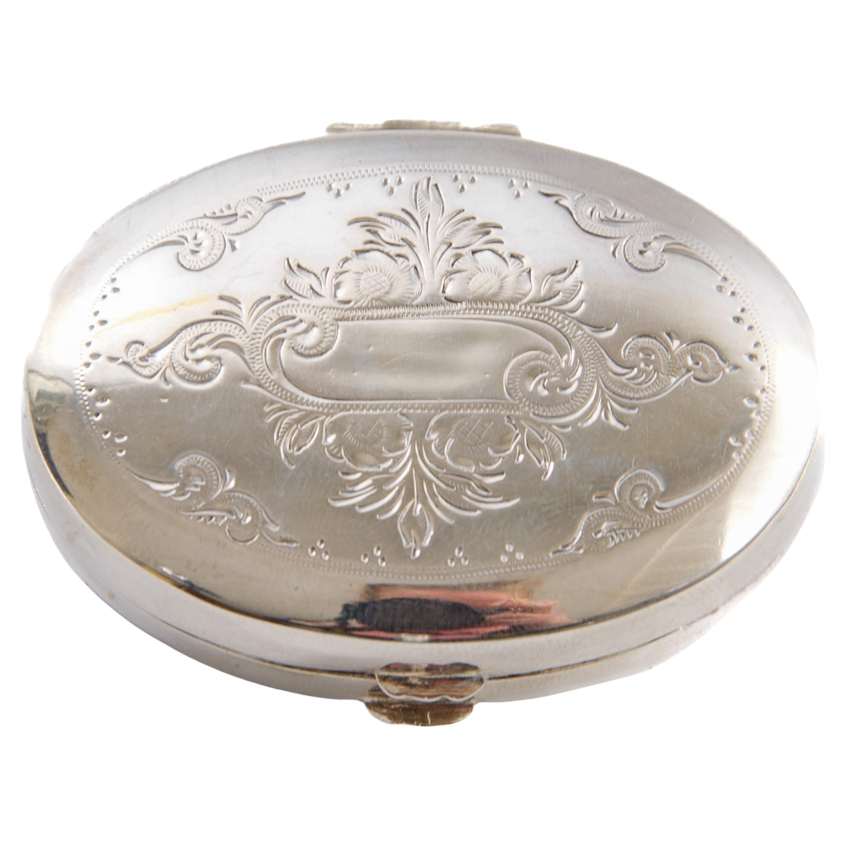 Antique Dutch Engraved Silver Oval Box, 19th Century For Sale