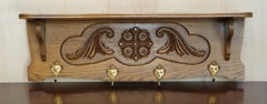 Antique Dutch Fine Carved Oak Coat Hat Scarf Wall Rack Hanger French Royal Hooks