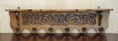 Antique Dutch Finely Carved Oak Coat Hat Scarf Wall Rack Hanger French Hooks
