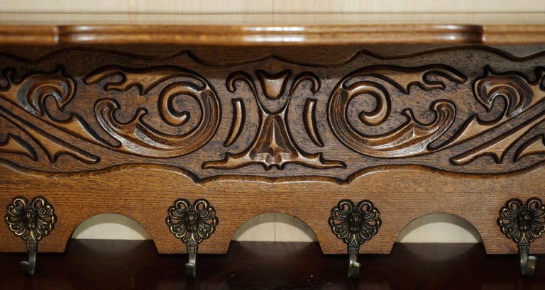 Antique Dutch Finely Carved Oak Coat Hat Scarf Wall Rack Hanger French ...