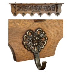 Antique Dutch Finely Carved Oak Coat Hat Scarf Wall Rack Hanger French Hooks