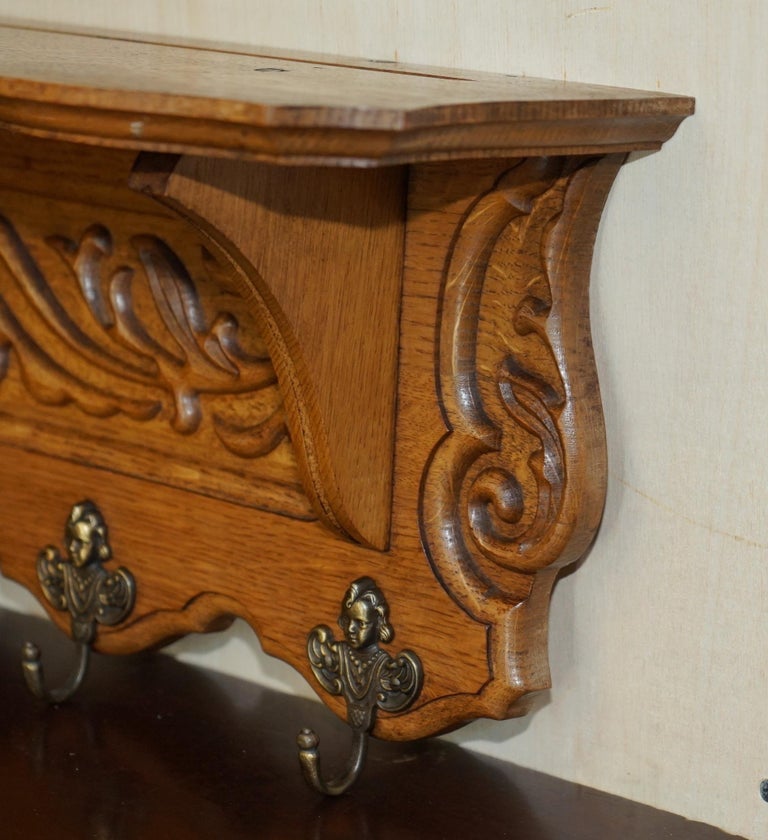 Antique Dutch Finely Light Oak Coat Hat Scarf Wall Rack Hanger French ...