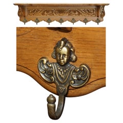 Antique Dutch Finely Light Oak Coat Hat Scarf Wall Rack Hanger French Hooks