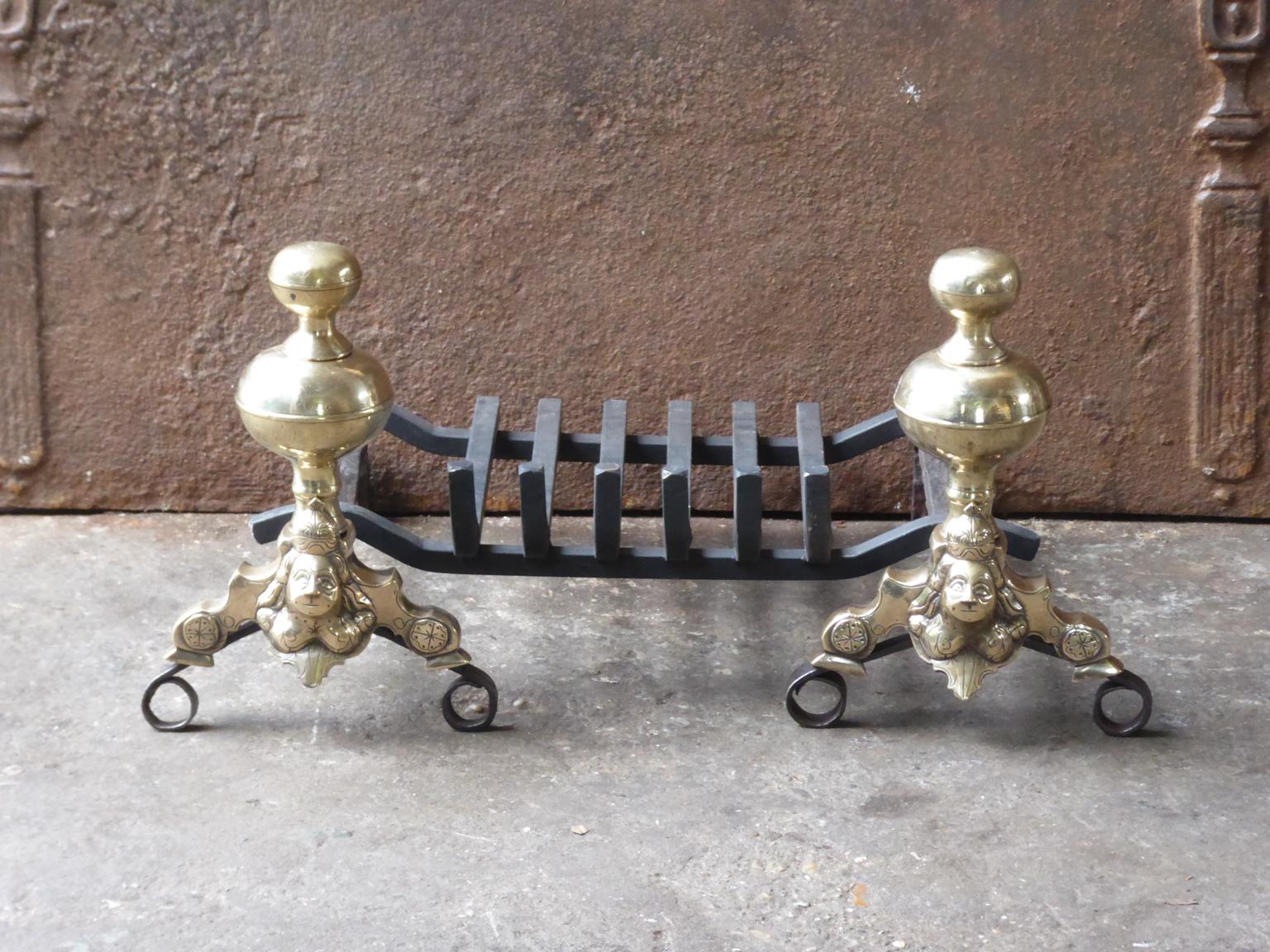 Dutch 17th - 18th century fireplace basket or fire grate from the Louis XIV period. The fireplace grate is made of wrought iron and bronze. The condition is good.



















