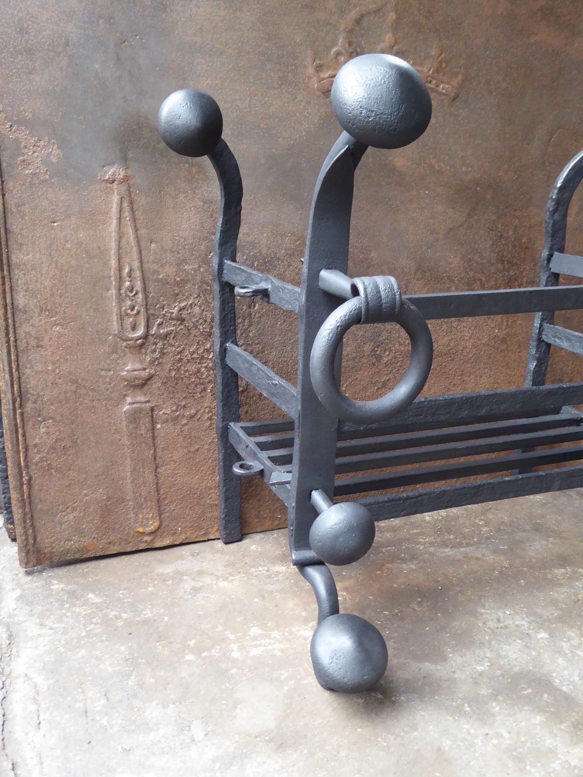 Wrought Iron Antique Dutch Fireplace Grate, 17th-18th Century For Sale