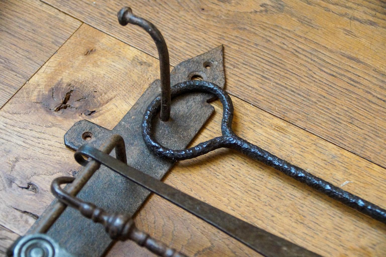 Forged Antique Dutch Fireplace Tool Set, Fire Tools, 18th-19th Century