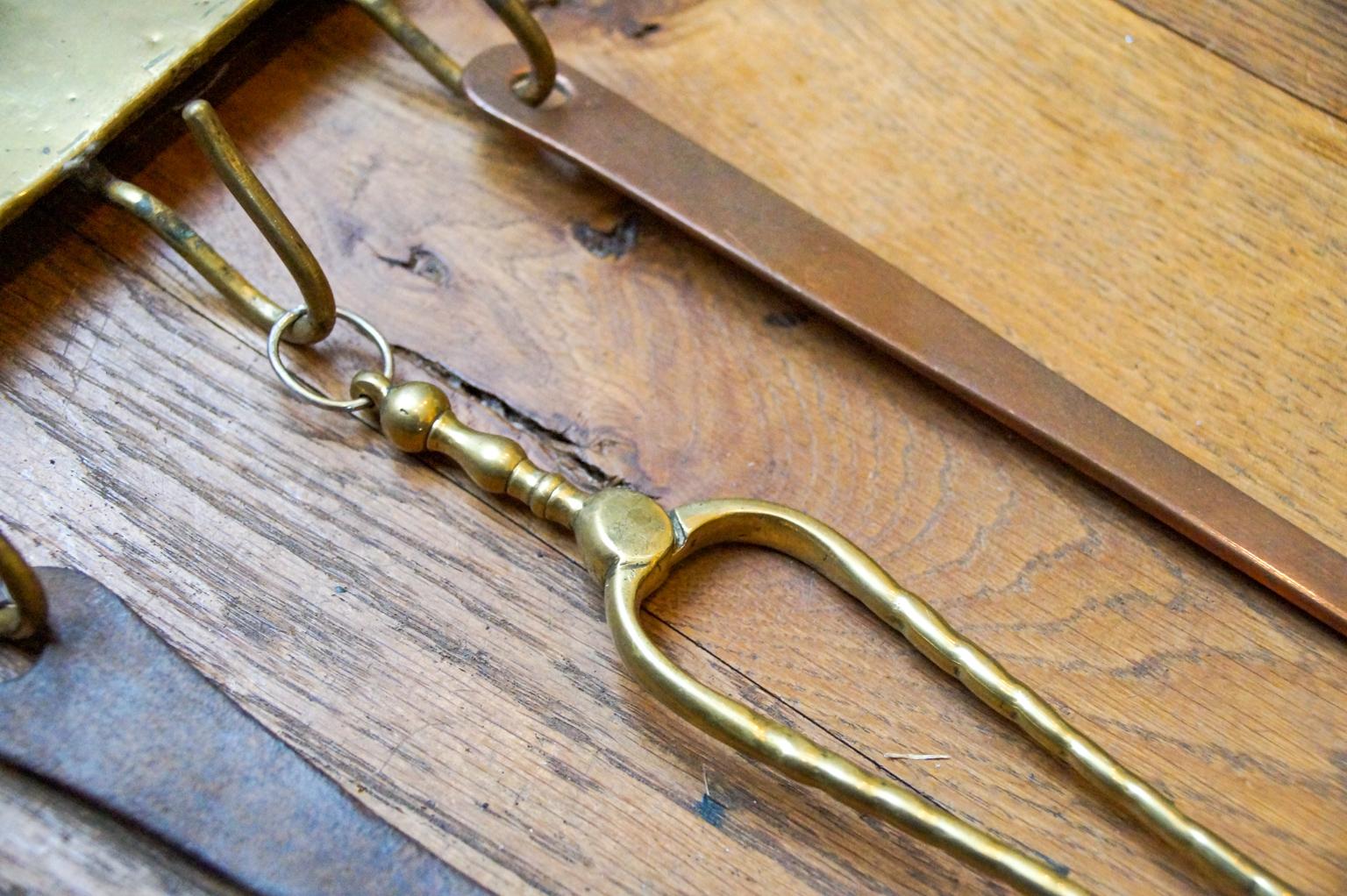 Brass Antique Dutch Fireplace Tool Set, Fire Tools, 18th-19th Century For Sale