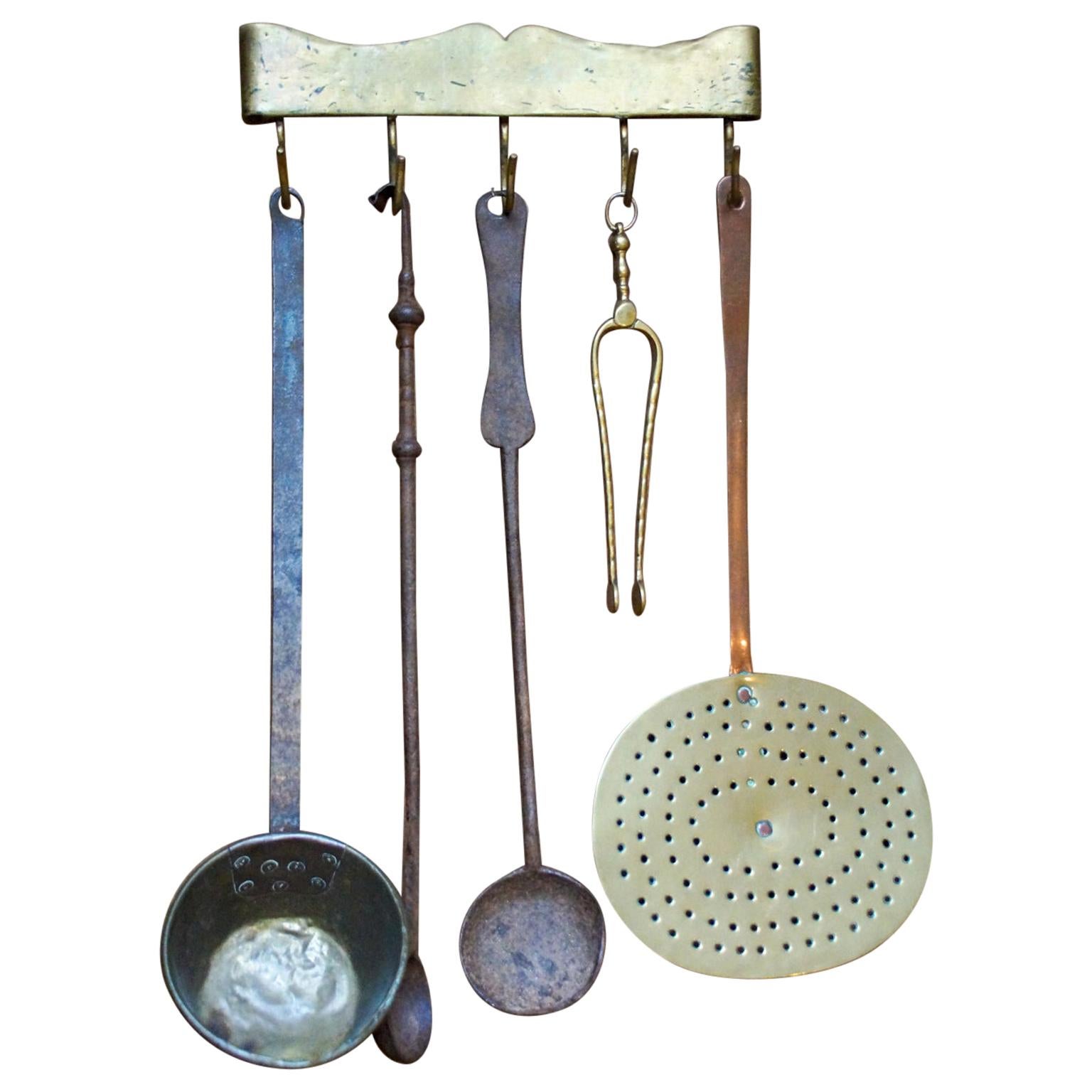 Ensemble d'outils de cheminée néerlandais anciens, outils de cheminée, 18e-19e siècle
