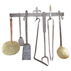Antico set di utensili da camino olandese, utensili da cucina, 18° secolo