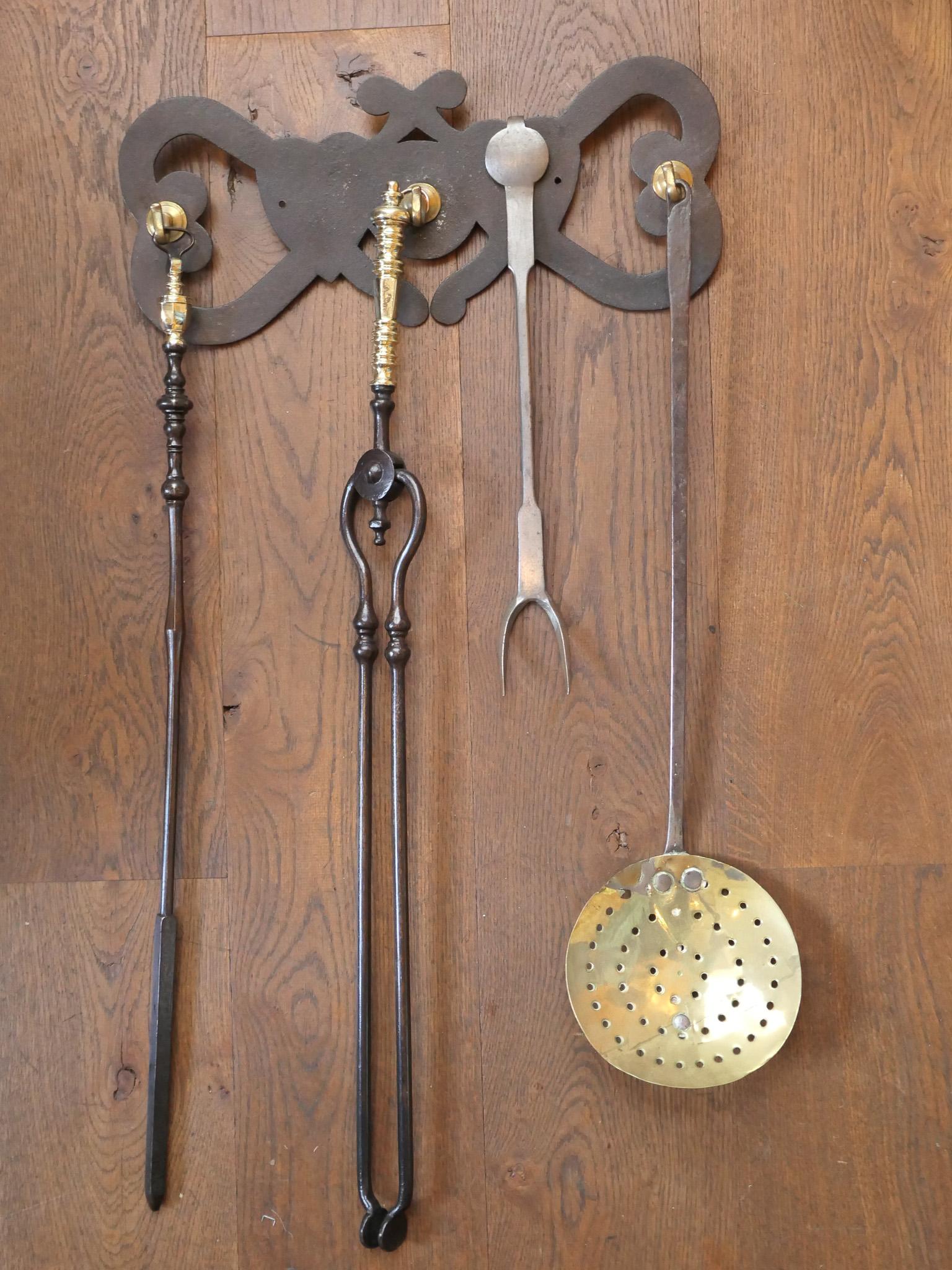 Forged Antique Dutch Fireplace Tools or Fire Tools, 18th/19th Century For Sale