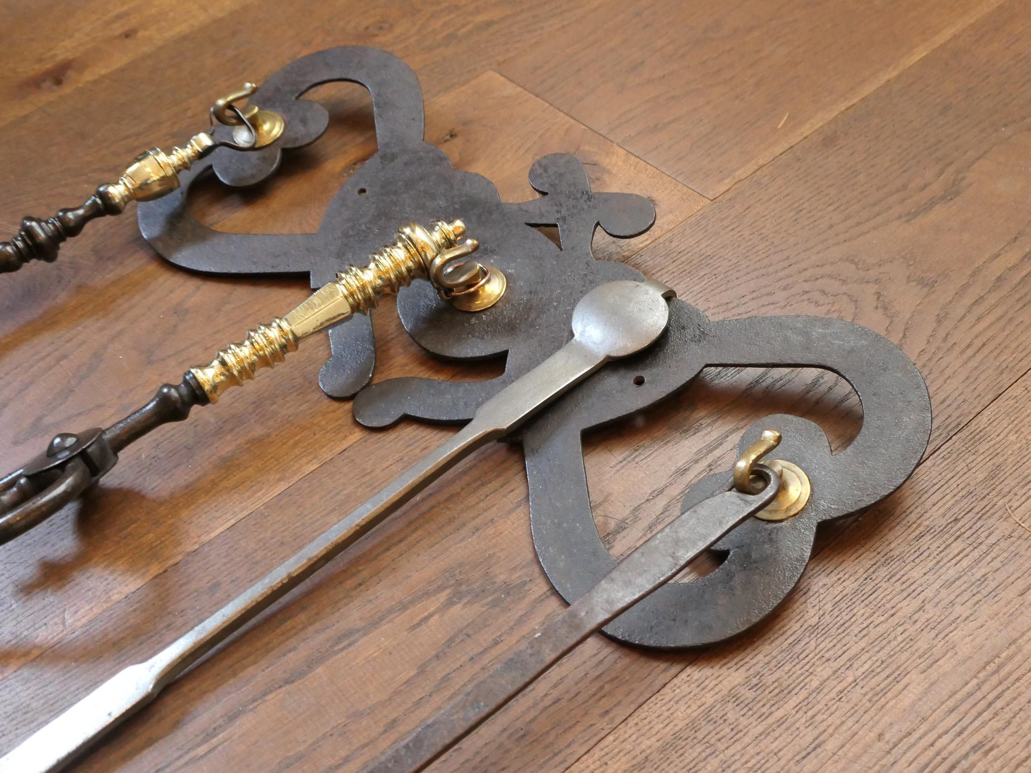 XIXe siècle Outils de cheminée ou outils de cheminée néerlandais anciens, 18e/19e siècle en vente