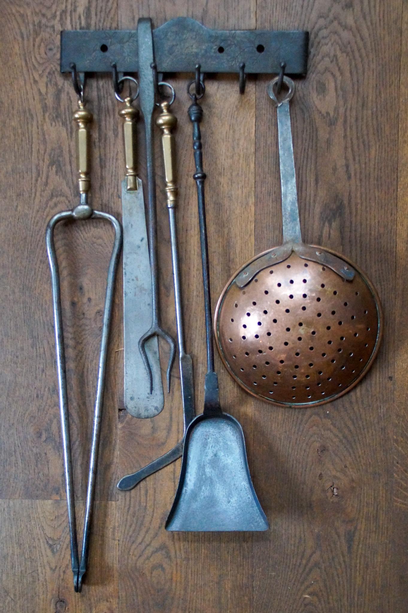 Forged Antique Dutch Fireplace Tools or Fire Tools, 19th Century For Sale