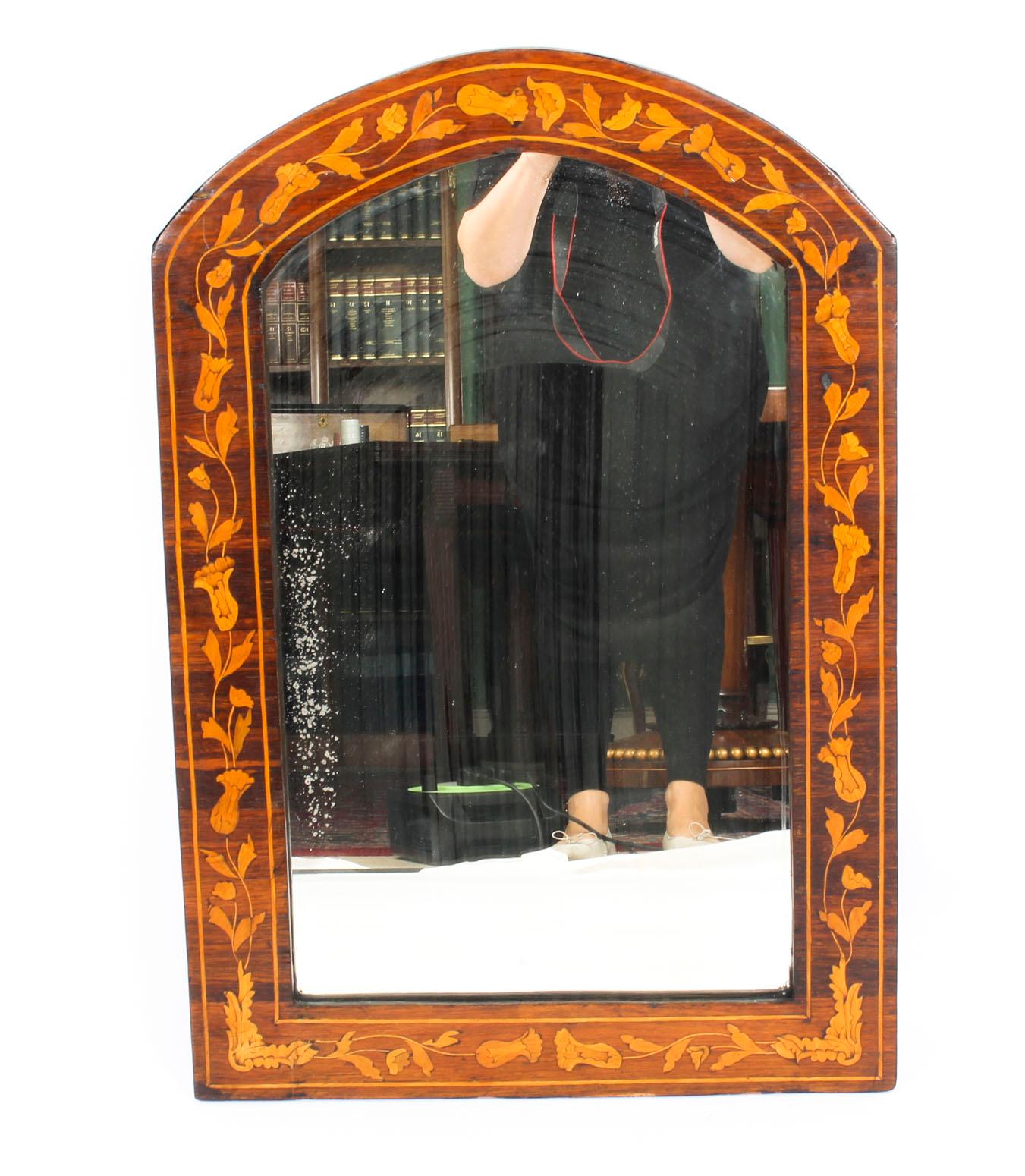 Antique Dutch Flame Mahogany and Floral Marquetry Wall Mirror, 19th Century In Good Condition In London, GB