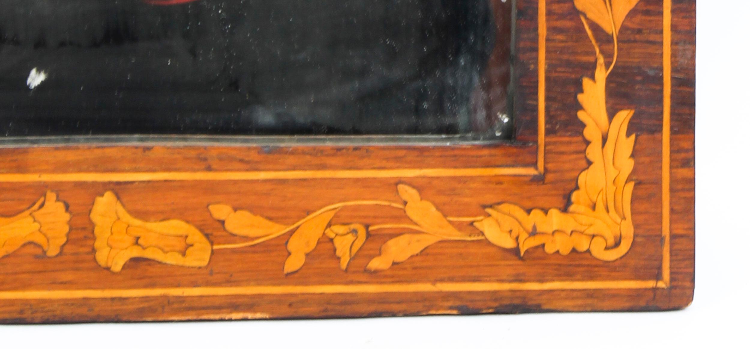 Mid-19th Century Antique Dutch Flame Mahogany and Floral Marquetry Wall Mirror, 19th Century