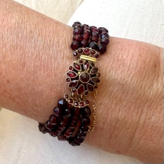 Antique Dutch Four-Strand Garnet Bracelet in 14 Karat Gold, 19th Century