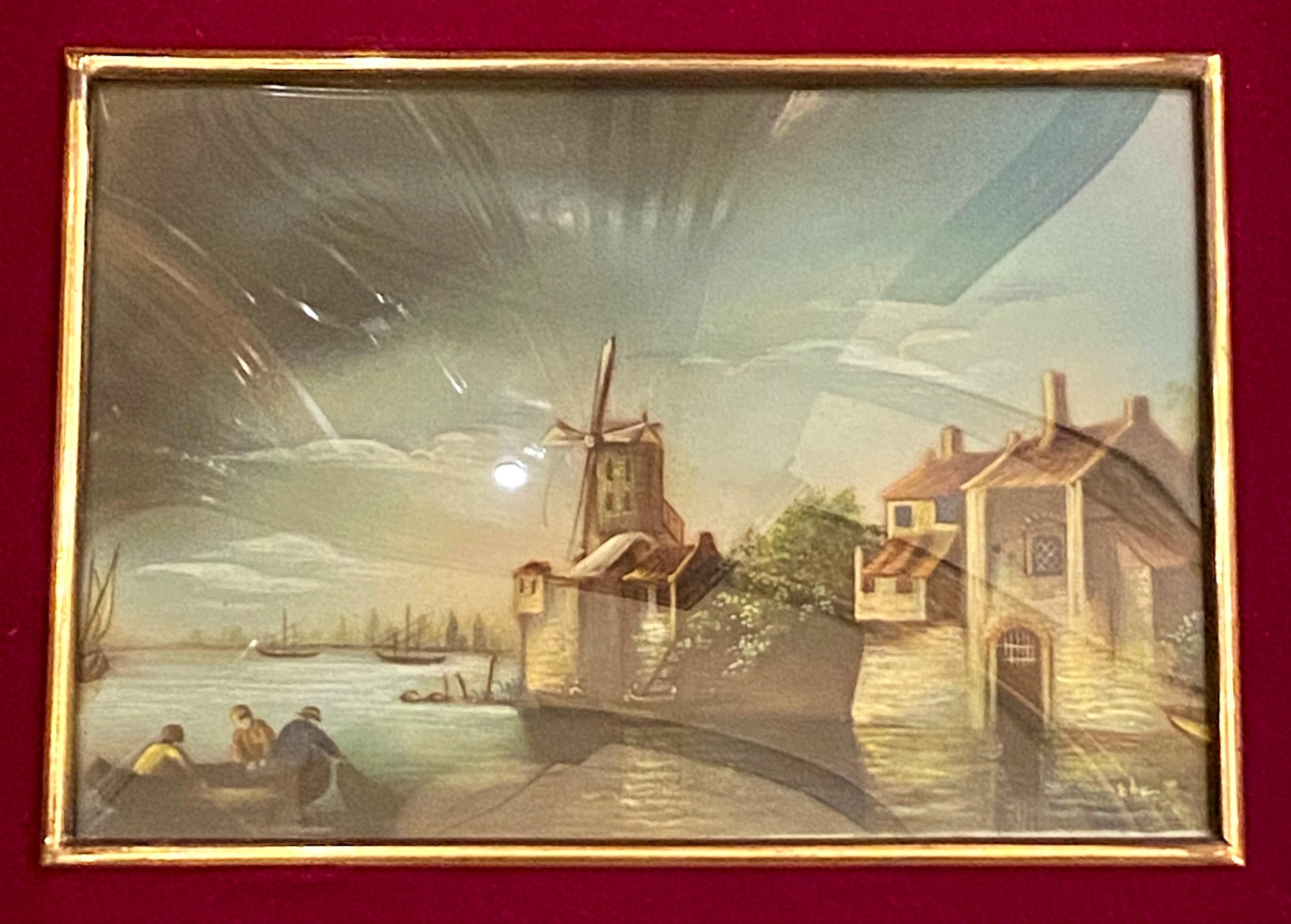 Antiguo Cuadro Holandés Enmarcado Acuarela Goache sobre Cartulina Escena Portuaria circa 1860s en Bueno estado para la venta en New Orleans, LA