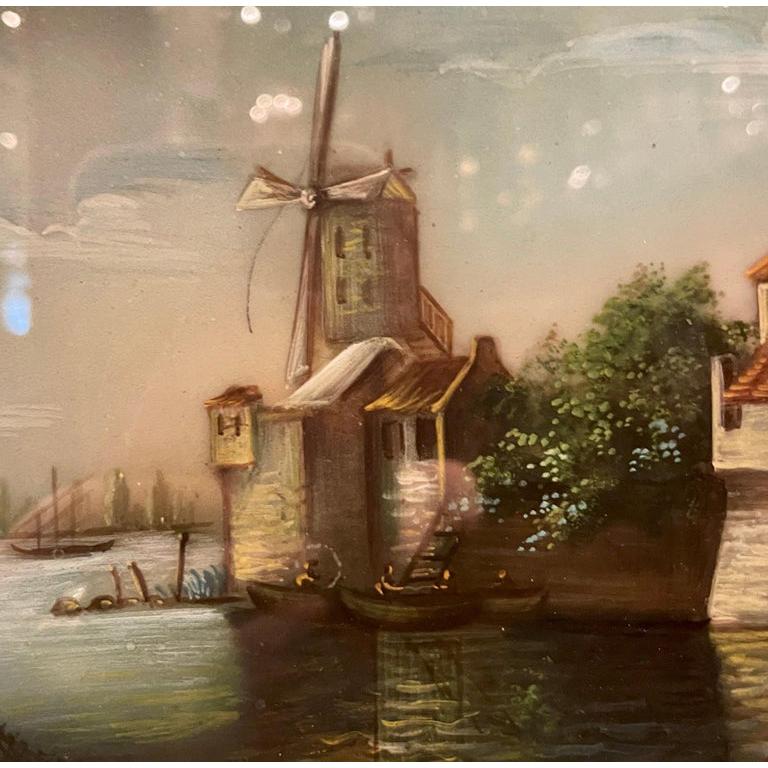 Antiguo Cuadro Holandés Enmarcado Acuarela Goache sobre Cartulina Escena Portuaria circa 1860s siglo XIX en venta