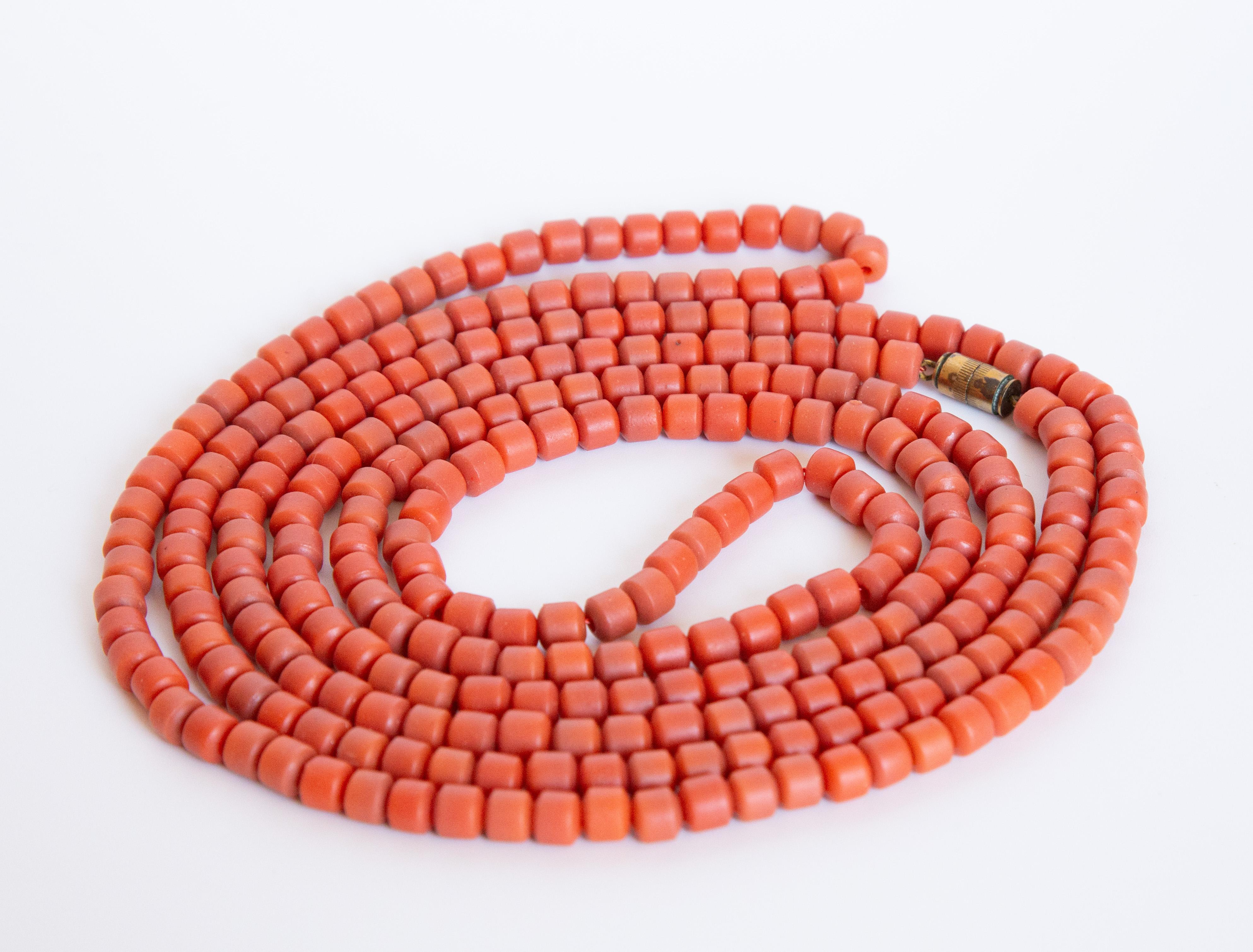 Antique Dutch Genuine Red Coral Necklace with a Brass Barrel Lock For Sale 5
