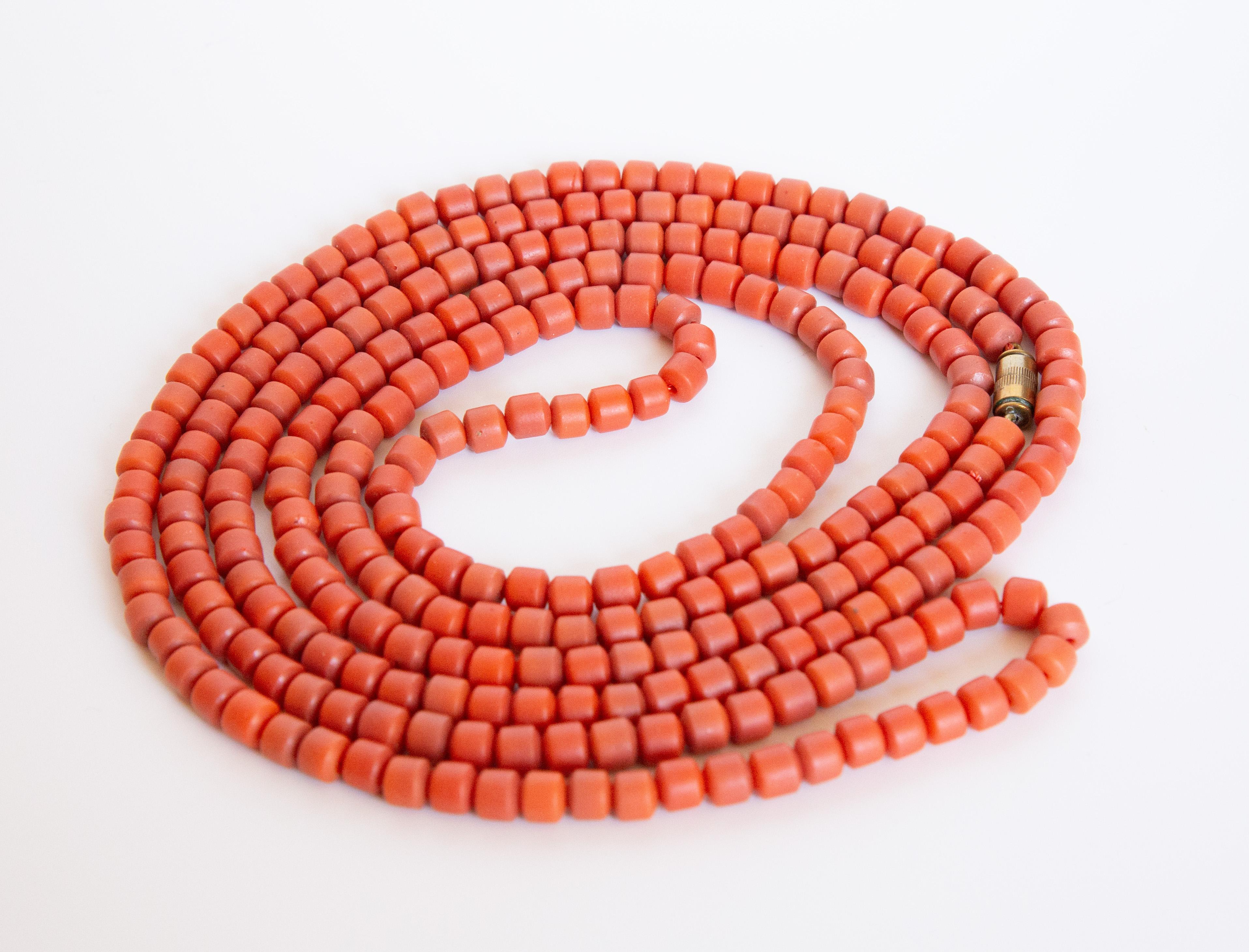 Antique Dutch Genuine Red Coral Necklace with a Brass Barrel Lock For Sale 6