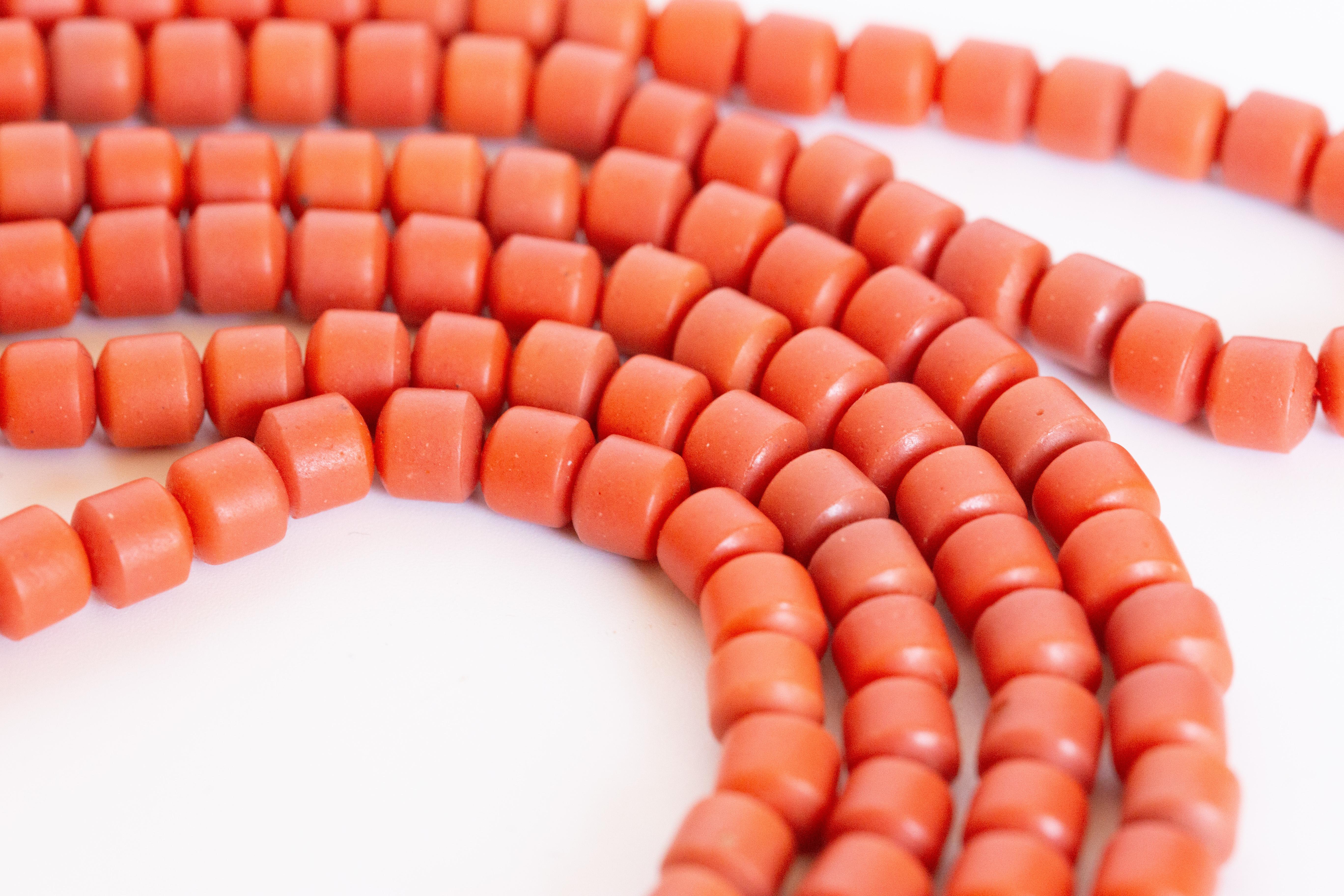 Antique Dutch Genuine Red Coral Necklace with a Brass Barrel Lock For Sale 8
