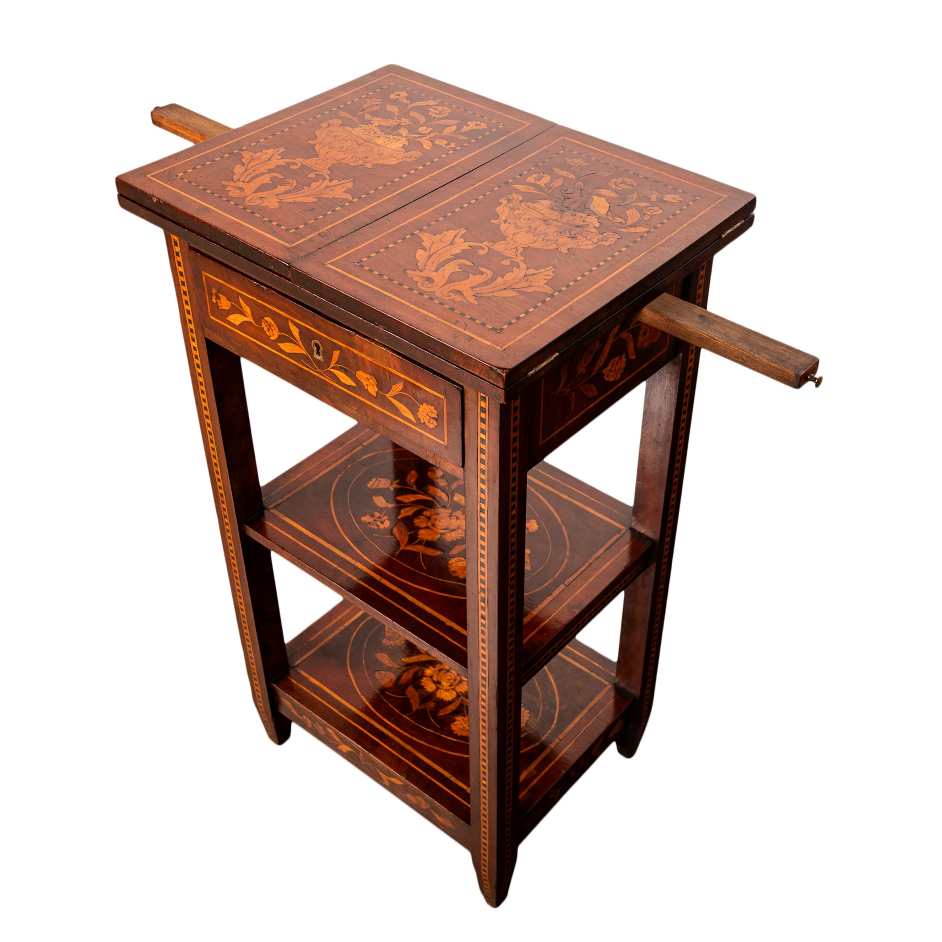 Antique Dutch Georgian Marquetry Foldout Rosewood Satinwood Table Etagere 1820 For Sale 3