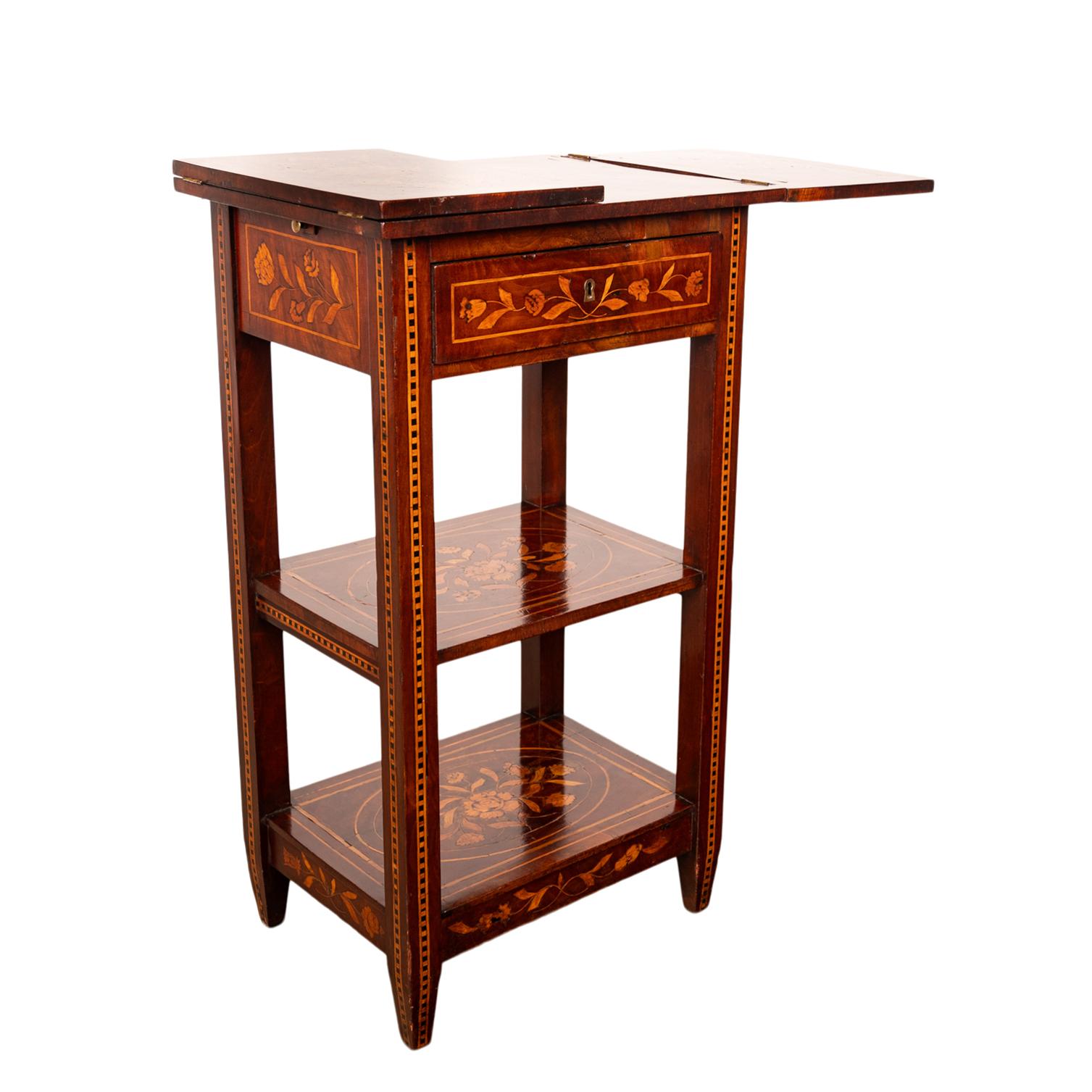 Antique Dutch Georgian Marquetry Foldout Rosewood Satinwood Table Etagere 1820 For Sale 7