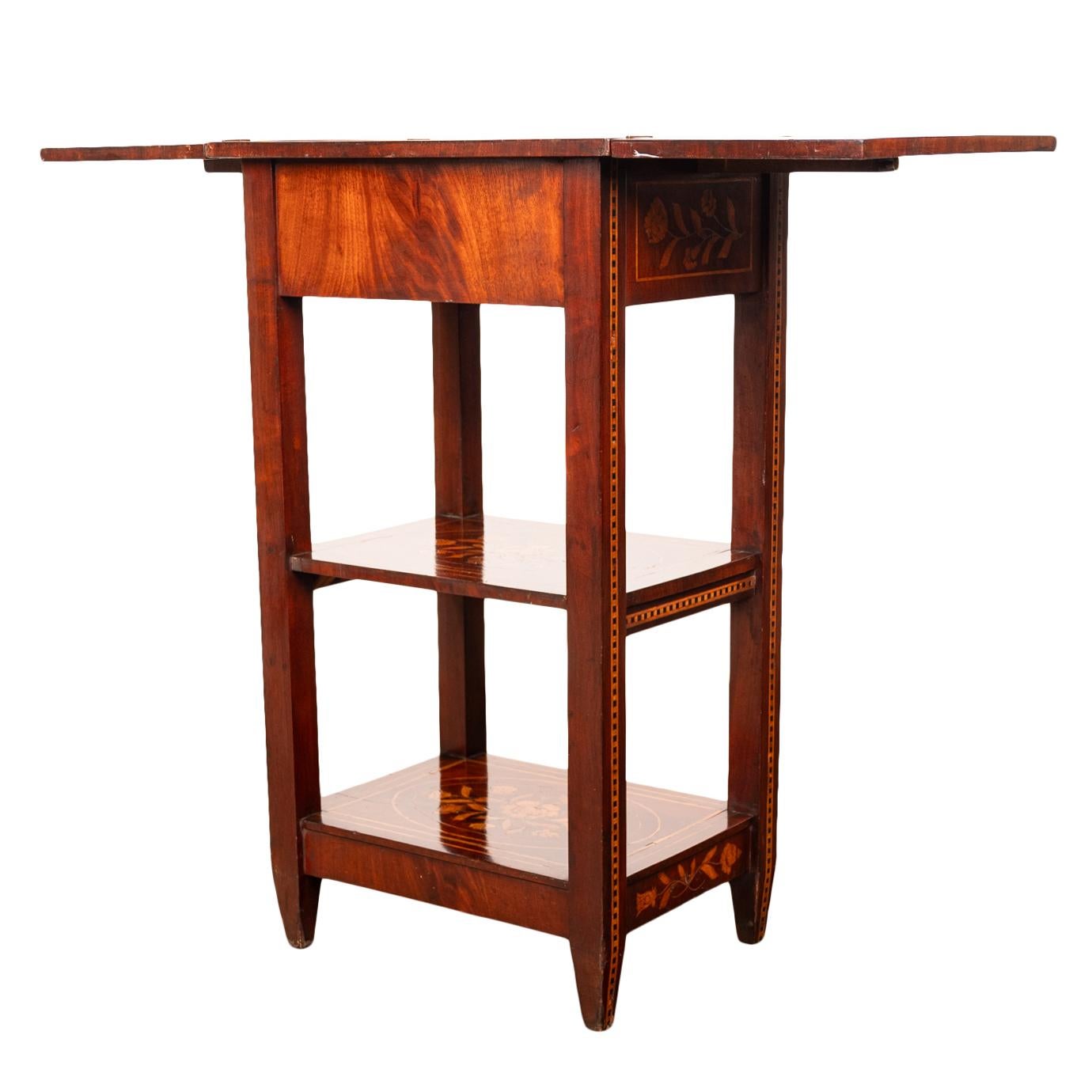 Antique Dutch Georgian Marquetry Foldout Rosewood Satinwood Table Etagere 1820 For Sale 8