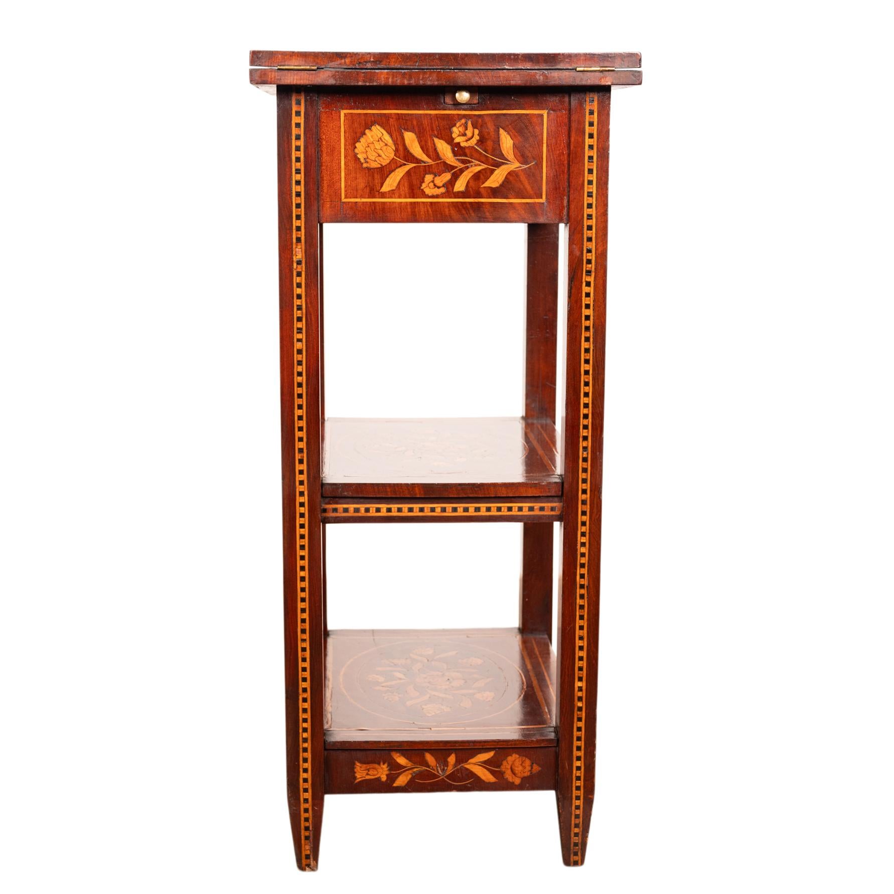 Antique Dutch Georgian Marquetry Foldout Rosewood Satinwood Table Etagere 1820 For Sale 10
