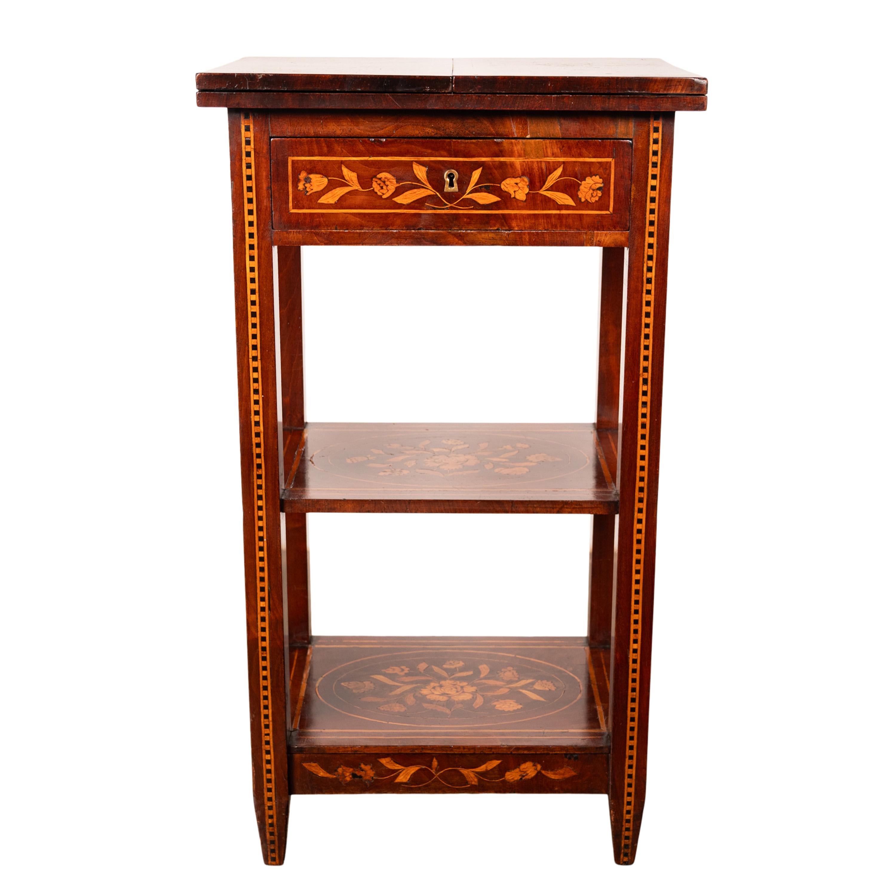 Antique Dutch Georgian Marquetry Foldout Rosewood Satinwood Table Etagere 1820 For Sale 1
