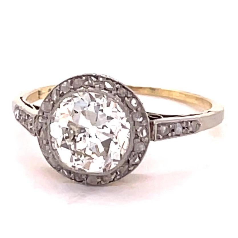 Edwardian Antique Dutch GIA 1.63 Carat Diamond 18 Karat Gold Halo Engagement Ring
