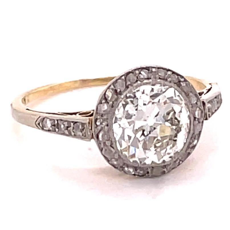 Old European Cut Antique Dutch GIA 1.63 Carat Diamond 18 Karat Gold Halo Engagement Ring