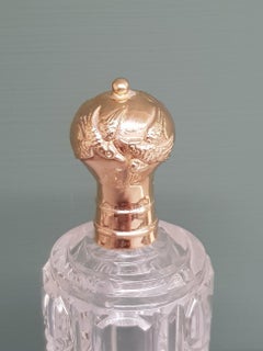 Antique Dutch Glass Perfume Bottle with Gold Cap