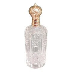 Antique Dutch Glass Perfume Bottle with Gold Cap