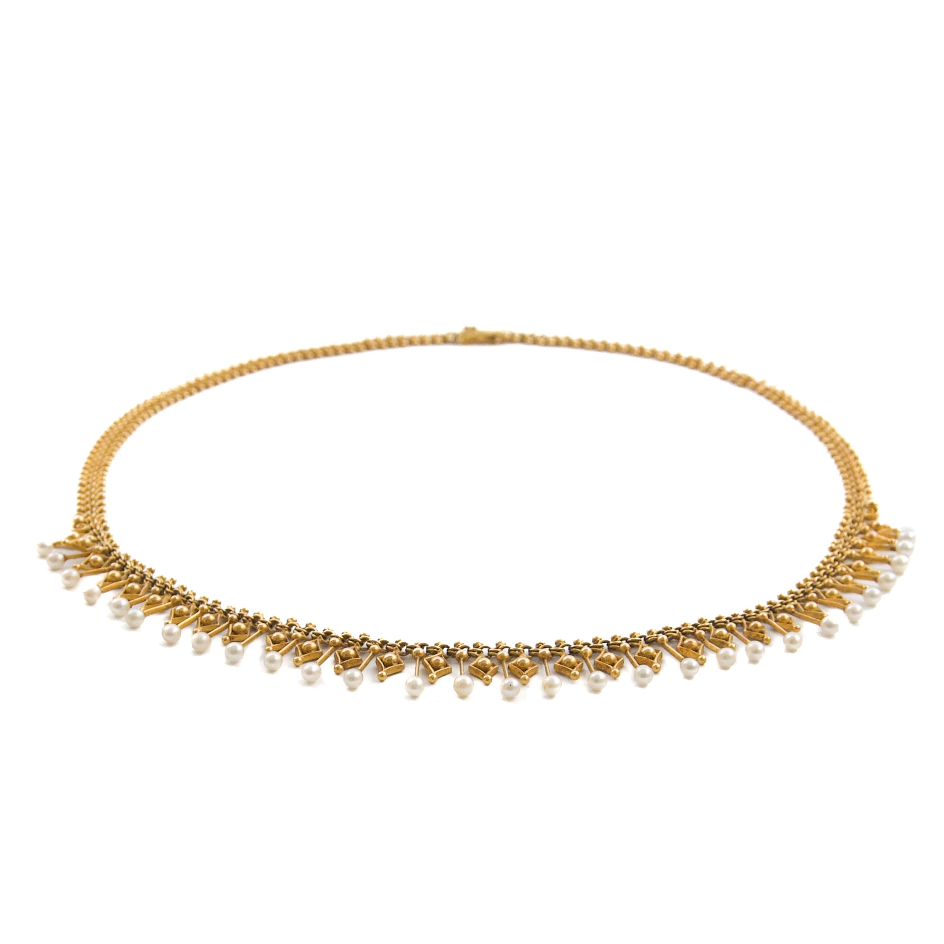 Taille ronde Collier ancien hollandais en or et perles, fin du 19e siècle en vente