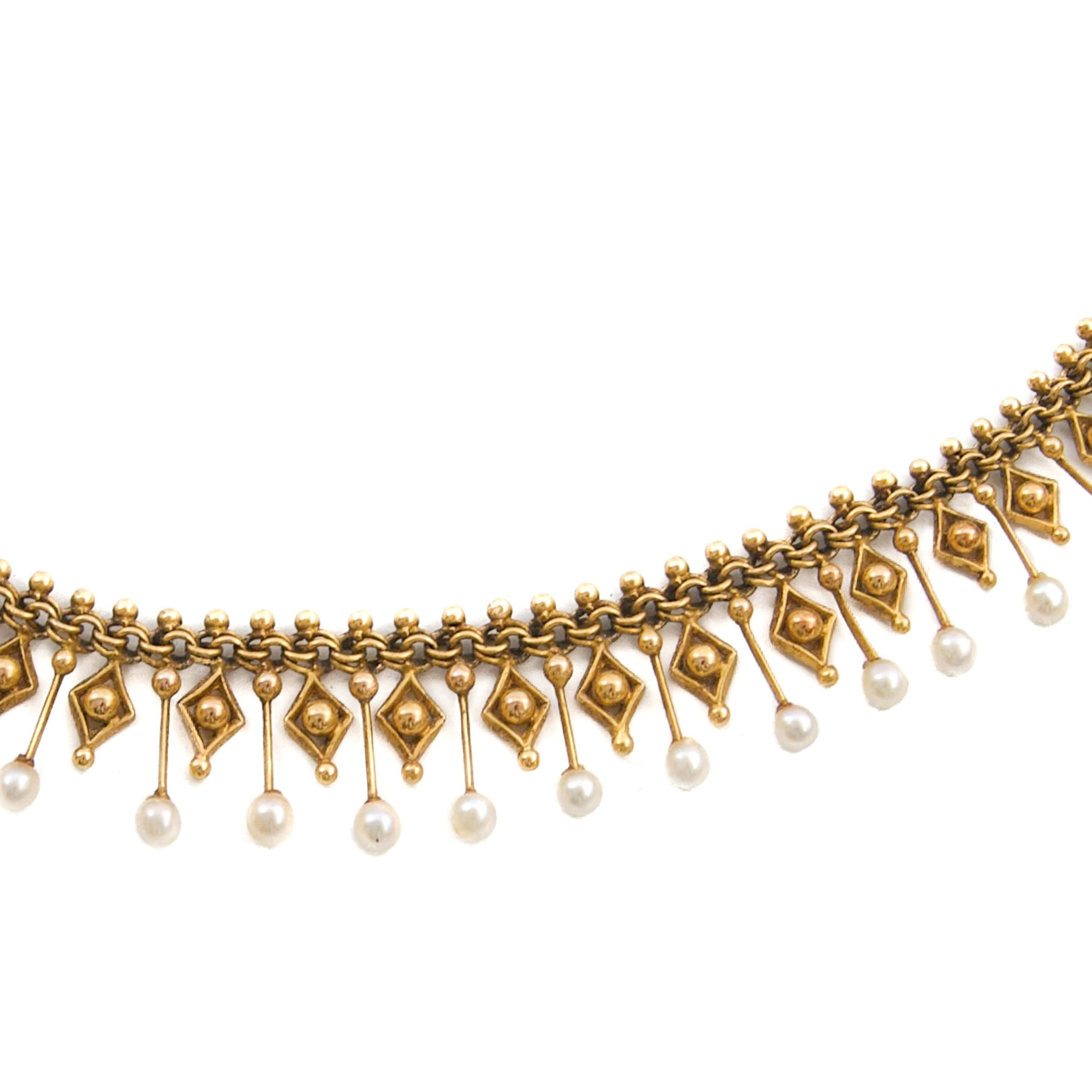 Collier ancien hollandais en or et perles, fin du 19e siècle Bon état - En vente à Rotterdam, NL