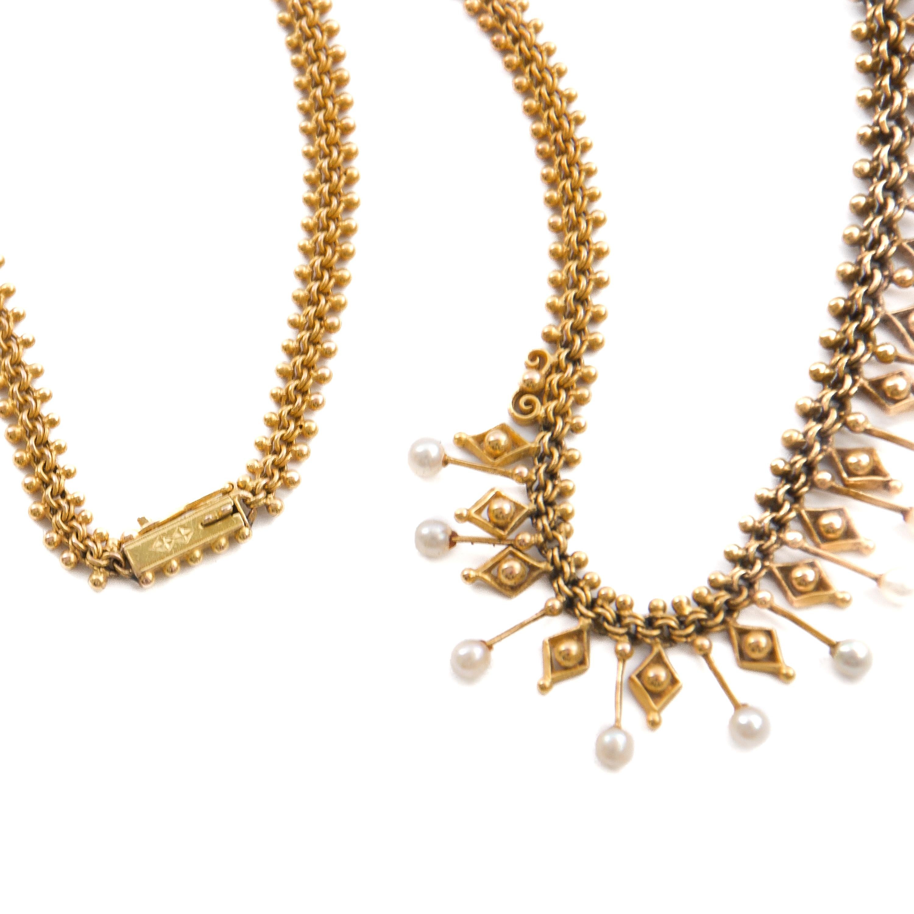 Collier ancien hollandais en or et perles, fin du 19e siècle en vente 1