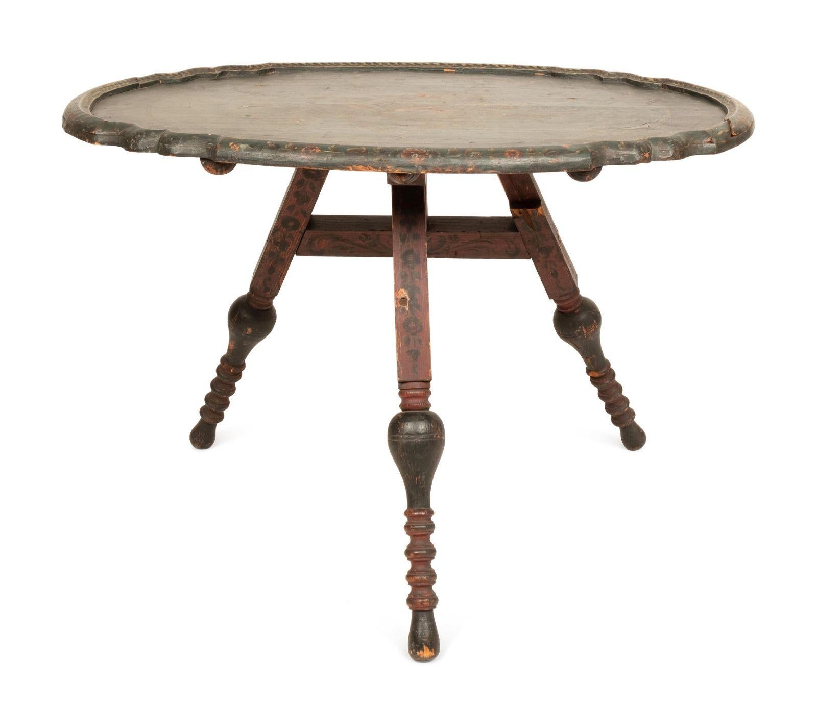 Dutch Colonial Antique Dutch Green Painted Low Oval Tilt Top Table