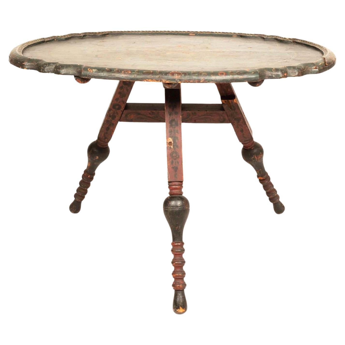 Antique Dutch Green Painted Low Oval Tilt Top Table